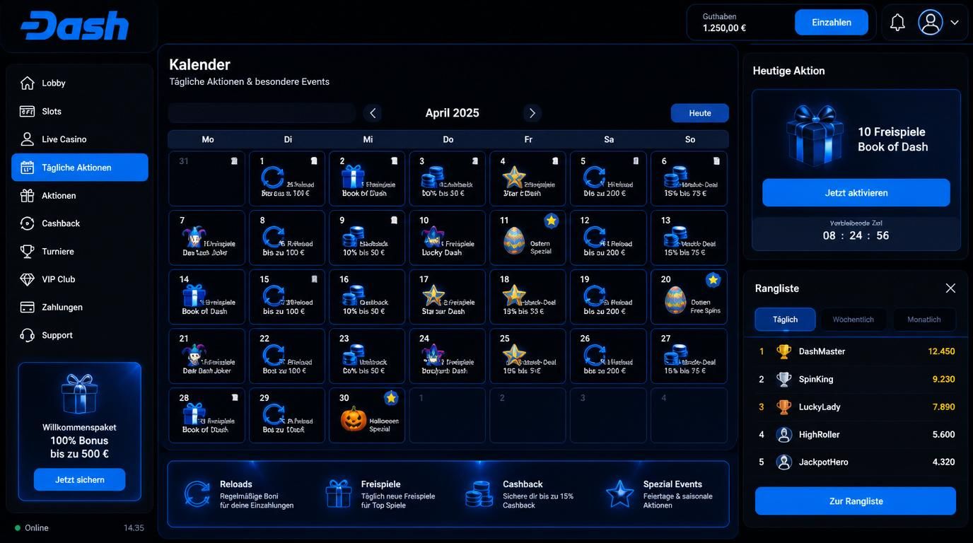 kalender mit tagesaktionen und spezialevents